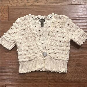 PURE Hand knit Short Sleeve Cardigan in CreamSize M/L